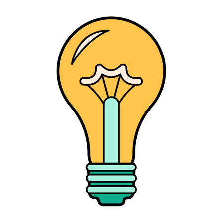 Science school light bulb icon. Physical education laboratory cartoon equipment. Bold bright concept creativity idea, strategy, business success. Vector illustration isolated on white.のイラスト素材