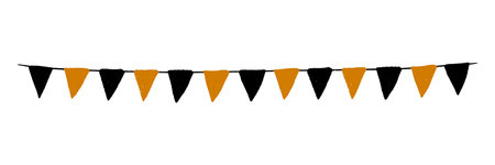 Halloween pennant garland and bunting flags banner for party holiday decor. Hand drawn black and orange rope chain. Autumn fairground template for spooky card design. Isolated vector illustrationのイラスト素材