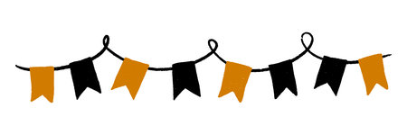 Halloween bunting flags and pennant banner garland for party holiday decor. Hand drawn black and...