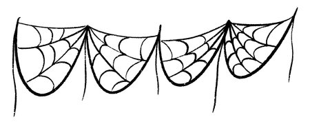 Halloween cobweb garland and spooky web chain for party decor. Hand drawn black illustration with simple rope string. Autumn holiday background for scary festival celebration. Isolated vector design elementのイラスト素材