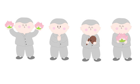 Elderly man in pajamas with flowers. Vector illustration.のイラスト素材