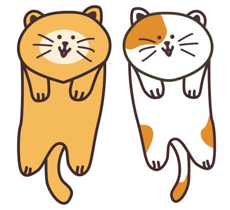Cute cat isolated on white background. Hand drawn vector illustration. Two Cat Characters - Korean Short Hairのイラスト素材