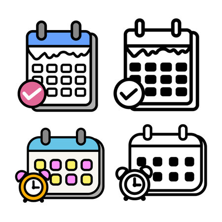 Calendar icons set, vector illustration. Flat design style, black and white colors.のイラスト素材