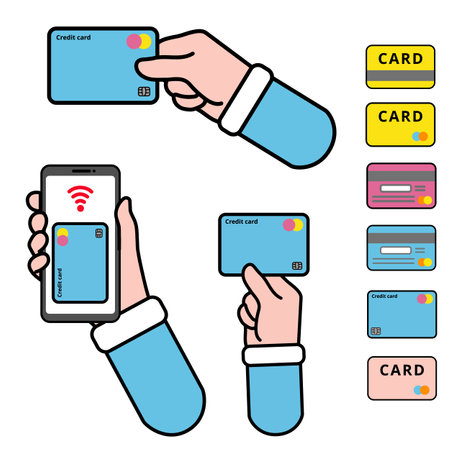 Credit card, credit card in hand. Mobile payment. Vector illustrationのイラスト素材