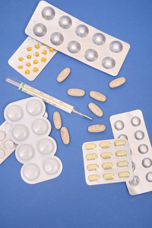 Medical Supplies Flat Lay. Medical background. Stock photoの写真素材