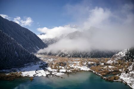 Scenic winter landscape at Issyk Lake, Almaty, Kazakhstanの写真素材