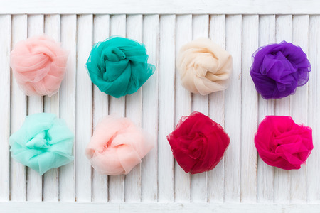 Fabric Flowing Cloth Wave, fatin, Pink Blue Color over White Background.の写真素材