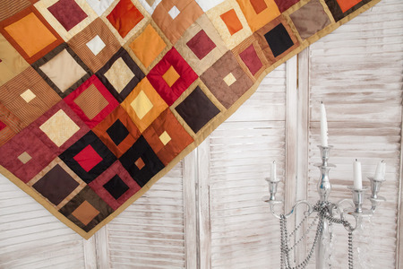 Patchwork quilt. Part of patchwork quilt as background. Handmade.