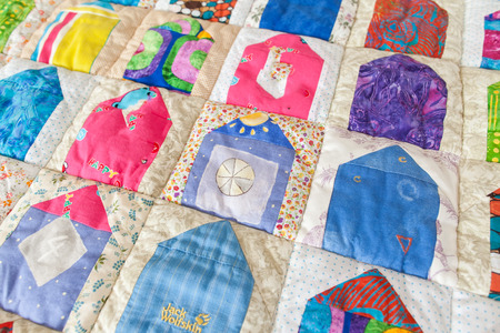 Part of patchwork quilt as background. Handmade