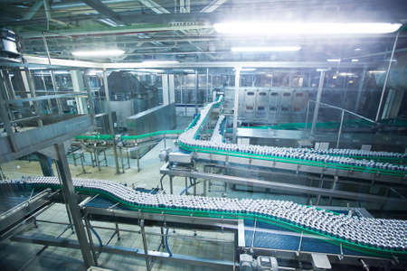 ROSTOV-ON-DON, RUSSIA - MARCH 2008: automatic industrial conveyor alcohol aluminium can beverage...