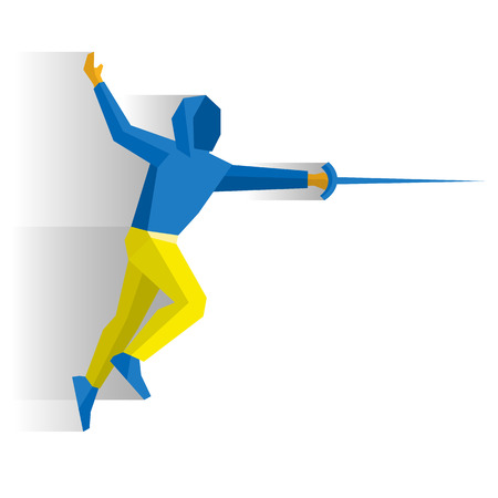 Fencer with a sword or rapier. Athlete isolated on white background with shadows.のイラスト素材