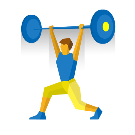 Weightlifter rise barbell. Athlete isolated on white background with shadows. International sport games infographic.のイラスト素材