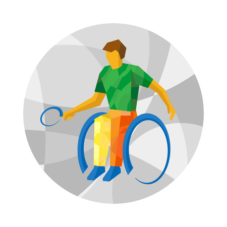 Physically disabled tennis player with abstract patterns. Table tennis for people with disabilities - vector clip art. Flat sport infographics icon.のイラスト素材