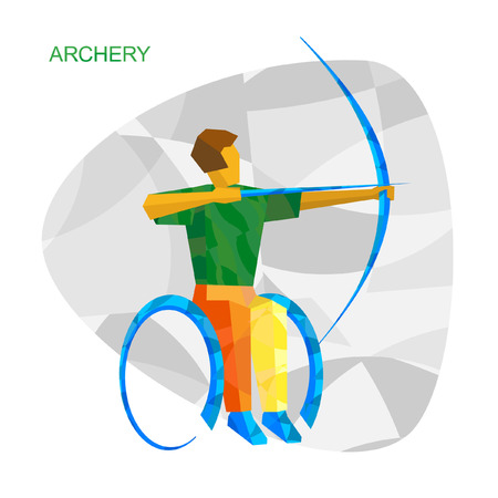 Physically disabled archer with abstract patterns. International Games flat sport signs. Archery - vector clip art.のイラスト素材