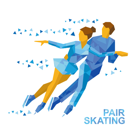 Winter sports - Pair Figure Skating. Cartoon skating man and woman training. Ice show. Flat style vector clip art isolated on white background.のイラスト素材