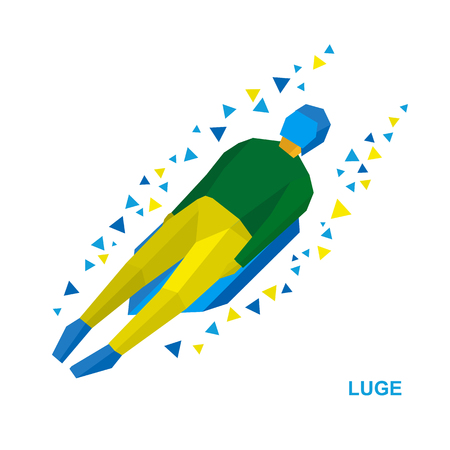 Winter sports - luge (sledging). Cartoon sportsman in yellow and green sledding. Flat style vector clip art isolated on white backgroundのイラスト素材