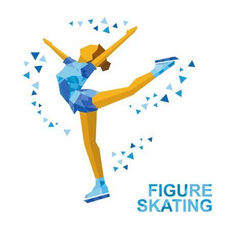 Winter sports - Ladies Figure Skating. Cartoon skating girl training. Ice show. Flat style vector clip art isolated on white  background.のイラスト素材