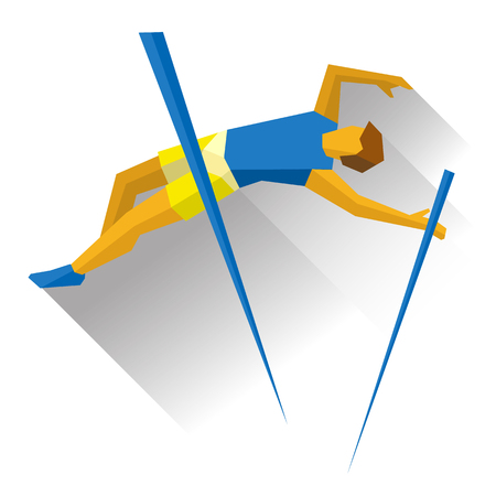 Track-and-field athletics - Pole Vault. Jumping sportsman isolated on white background with shadows. International sport games infographic. Flat style vector clip art.のイラスト素材