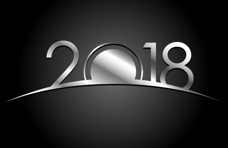 New Year 2018 concept - sunrise with digits. Silver sign on black background. Year number vector clip art. Celebration logo template for greeting cards.のイラスト素材