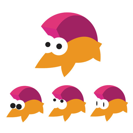 Funny hedgehog icon with set of different expressions eyes. Simple geometric symbol on white background.のイラスト素材