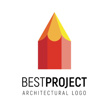 Vector logo template for architectural, design or construction company. Pencil looks like a house. Simple geometric logotype on white background.のイラスト素材