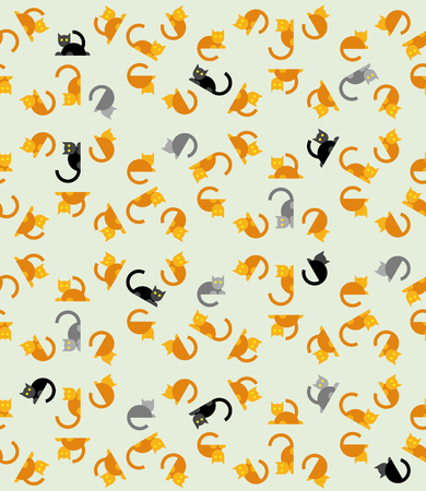 Seamless flat cats pattern. Orange, gray and black cartoon pets background.のイラスト素材