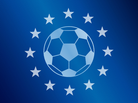 Soccer ball in the middle of European Union flag. Vector image In blue and white colors.のイラスト素材