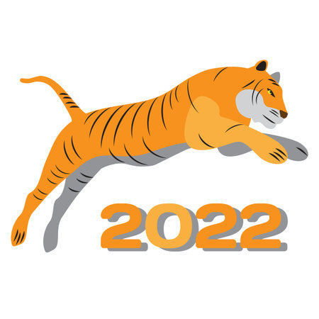 Tiger jumping over number 2022のイラスト素材