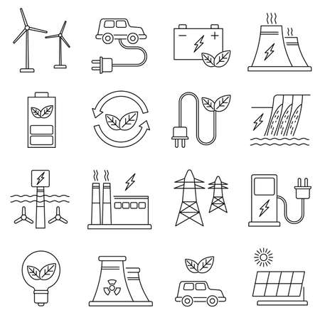 Green energy and power plants icon setのイラスト素材