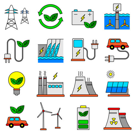 Clored eco energy and power plants icon setのイラスト素材