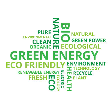 Green power word cloud, lot of text about renewable energyのイラスト素材
