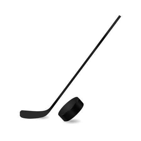 Realistic icon of hockey puck and stick.のイラスト素材