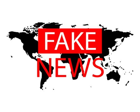 World map flat icon with the inscription fake news.のイラスト素材