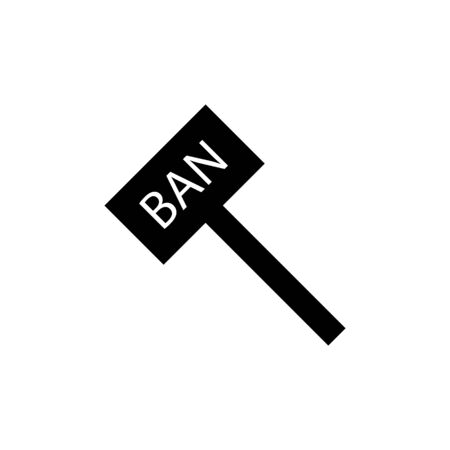 Icon of black hammer sign and ban inscription.のイラスト素材