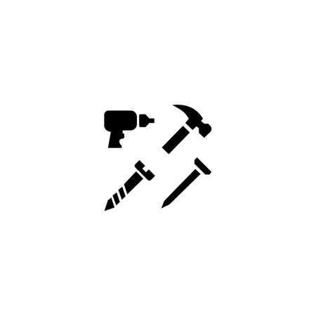 Set black icons nail, drill, screw, hammer. Set icons about repair. Vector illustration eps 10.のイラスト素材