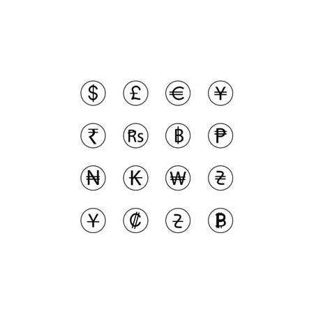 Set of black currency icons. Vector illustration eps 10のイラスト素材