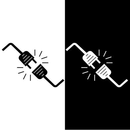 Black icon of sign socket, two connected wires with current. Vector illustrationのイラスト素材