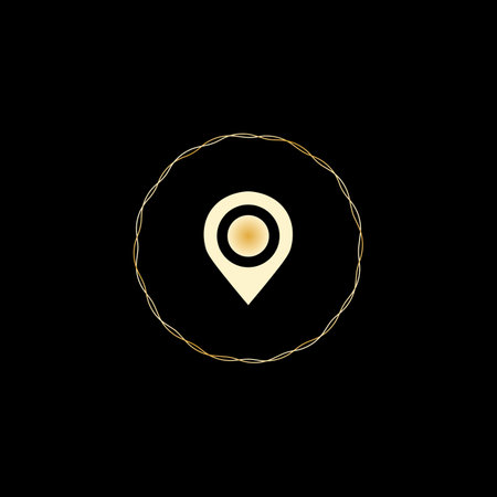Location sign icon in a golden frame. Vector illustration eps 10.のイラスト素材