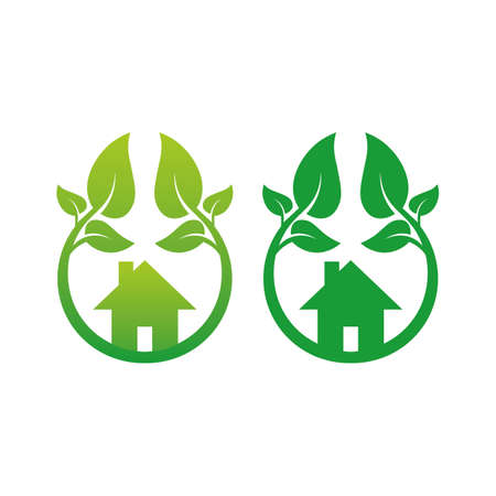 Sign icon green houses with plant around.のイラスト素材
