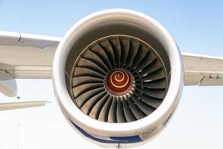 The engine of the plane on the wing,turbine.の写真素材