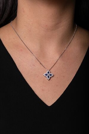 Silver female chain with a pendant in the shape of a butterfly hanging around his neck.の写真素材