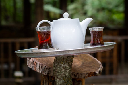 Traditional Turkish Tea Set on Silver Trayの写真素材