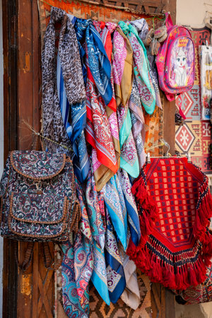 Colorful Textile and Accessories Display at Market Stallの写真素材