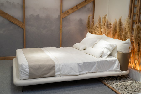 Modern Bedroom Design with Minimalist Bed Setupの写真素材