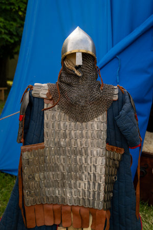 Medieval Armor Display with Chainmail and Helmet