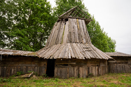 Rustic Abandoned Wooden Barn Amidst Greenery