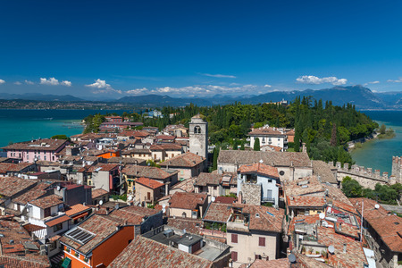 Panoramic view from The Scaliger Castle at Sirmione town, Lake Garda- Italyの写真素材