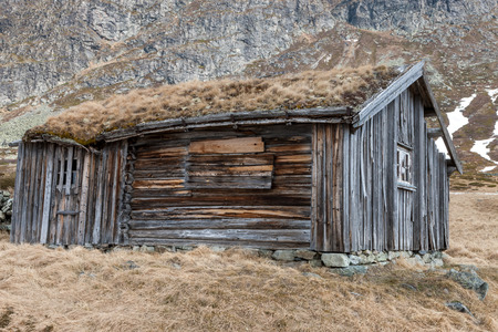 The Small Norwegian building in Norway mountain.の写真素材