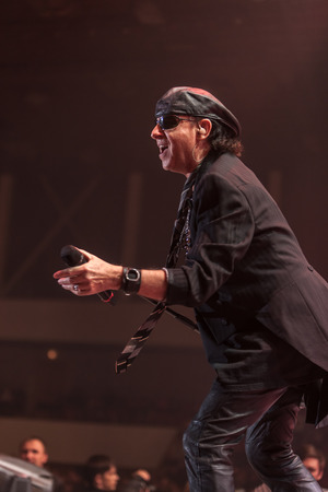 DNIPROPETROVSK, UKRAINE - OCTOBER 31: Klaus Meine from Scorpions rock band performs live at Sports Palace SC "Meteor".  "Final tour" concert on October 31, 2012 in DNIPROPETROVSK, UKRAINEのeditorial素材