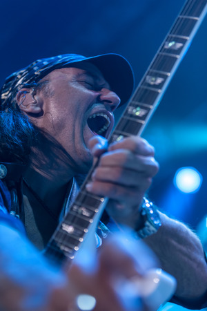 DNIPROPETROVSK, UKRAINE  OCTOBER 31 Matthias Jabs from Scorpions rock band performs live at Sports Palace SC Meteor.  Final tour concert on October 31, 2012 in DNIPROPETROVSK, UKRAINEのeditorial素材